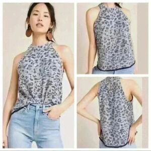 W5 halter neck cheetah print tank top blue medium